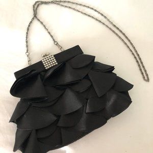 VINTAGE "CACHE" BLACK SATIN RUFFLE COCKTAIL/EVENING PURSE ERA 1990'S EUC!!!